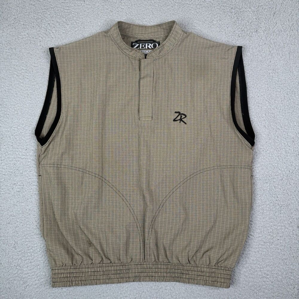 Vtg Zero Restriction Golf Vest Mens Medium Brown Plaid 1/4 Snap Pullover USA 90s